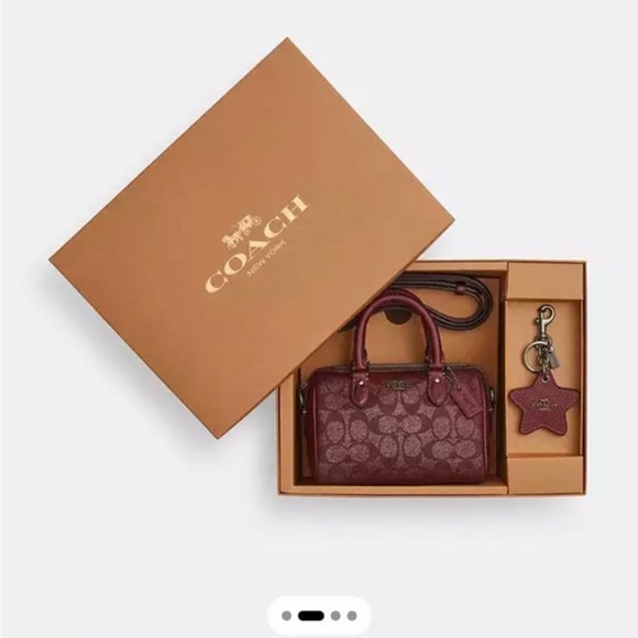 Coach Boxed Mini Rowan Crossbody Bag And Mirror Bag Charm Set In Signature Canva - Picture 5 of 12